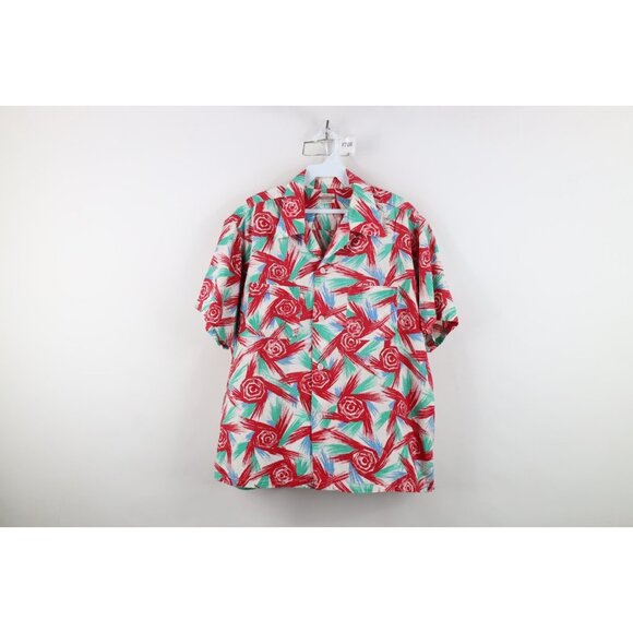 Vtg 50s Penneys Topflight Mens L Seer Sucker Looped Collar Abstract Button Shirt